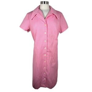Vtg Georgia Griffin Women's Gingham Shirt Dress XL Pink 60s Button Down